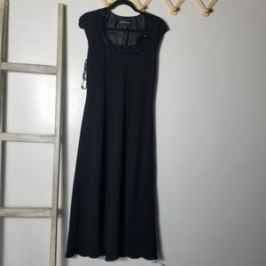 JONES NEW YORK DRESS BEADS AROUND NECKLINE RICH BLACK LINED DRESS SIZE 12
